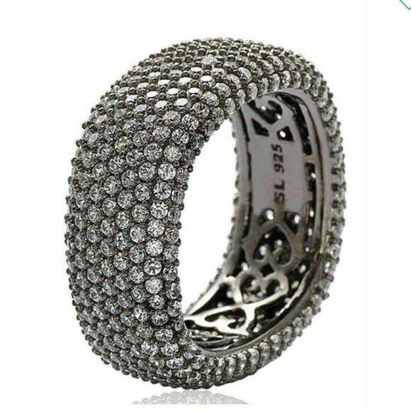 SUZY LEVIAN Blackened Silver Pave Eternity Band - Picture 7 of 7